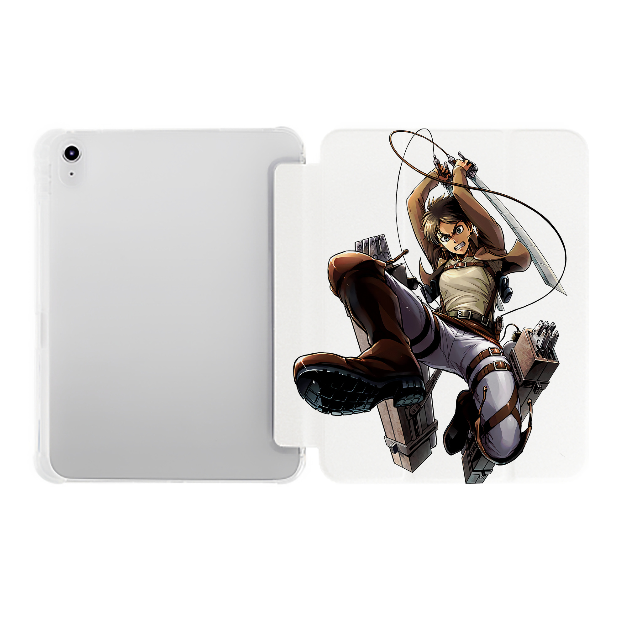 （画像用） 進撃の巨人 エレン･イェーガー Attack on Titan Eren Jäger IPad ケース ペン収納付き 三つ折りスタンド PUレザー×シリコン 対応機種9.5/10.5/10.9インチ